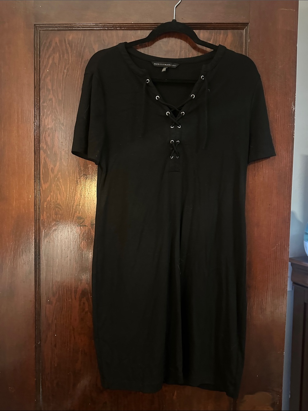 White House Black Market Black Lace-Up Short Sleeve Dress